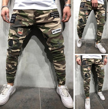 Load image into Gallery viewer, Men's Badge Camouflage Jeans Homme Letter Pleated Pencil Pants Denim Slim Fit Cargo Jeansy Male Streetwear Joggers Cool Trousers