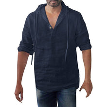 Load image into Gallery viewer, Men&#39;s Baggy Cotton Linen Solid Button Plus Size Long Sleeve Hooded Shirts Tops Handsome Men Shirt