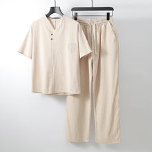 Load image into Gallery viewer, Men's Clothing Large Size Tracksuit Husband 2020 Summer Suit Linen t-shirt Fashion Male Set Chinese Style 8XL 9XL plus Two Piece