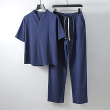 Load image into Gallery viewer, Men's Clothing Large Size Tracksuit Husband 2020 Summer Suit Linen t-shirt Fashion Male Set Chinese Style 8XL 9XL plus Two Piece