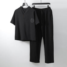 Load image into Gallery viewer, Men's Clothing Large Size Tracksuit Husband 2020 Summer Suit Linen t-shirt Fashion Male Set Chinese Style 8XL 9XL plus Two Piece