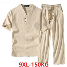 Load image into Gallery viewer, Men's Clothing Large Size Tracksuit Husband 2020 Summer Suit Linen t-shirt Fashion Male Set Chinese Style 8XL 9XL plus Two Piece