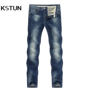 Men's Jeans Straight Slim Stretch Dark Blue Business Casual Denim Pants Regular Fit Long Trousers Gentleman Cowboys Guinness Man