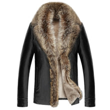 Load image into Gallery viewer, Men's Winter Lambs wool  Leather Jacket Men Thick Raccoon Fur Collar Jaqueta Couro Masculino Plus Size HJ509