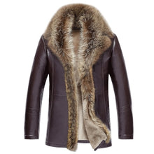 Load image into Gallery viewer, Men's Winter Lambs wool  Leather Jacket Men Thick Raccoon Fur Collar Jaqueta Couro Masculino Plus Size HJ509