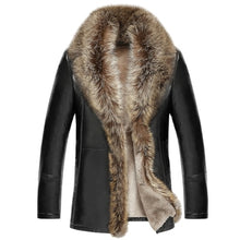 Load image into Gallery viewer, Men's Winter Lambs wool  Leather Jacket Men Thick Raccoon Fur Collar Jaqueta Couro Masculino Plus Size HJ509