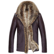 Load image into Gallery viewer, Men's Winter Lambs wool  Leather Jacket Men Thick Raccoon Fur Collar Jaqueta Couro Masculino Plus Size HJ509