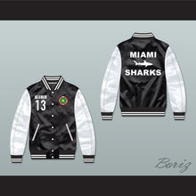 Load image into Gallery viewer, Willie Beamen 13 Miami Sharks Black/ White Varsity Letterman Satin Bomber Jacket
