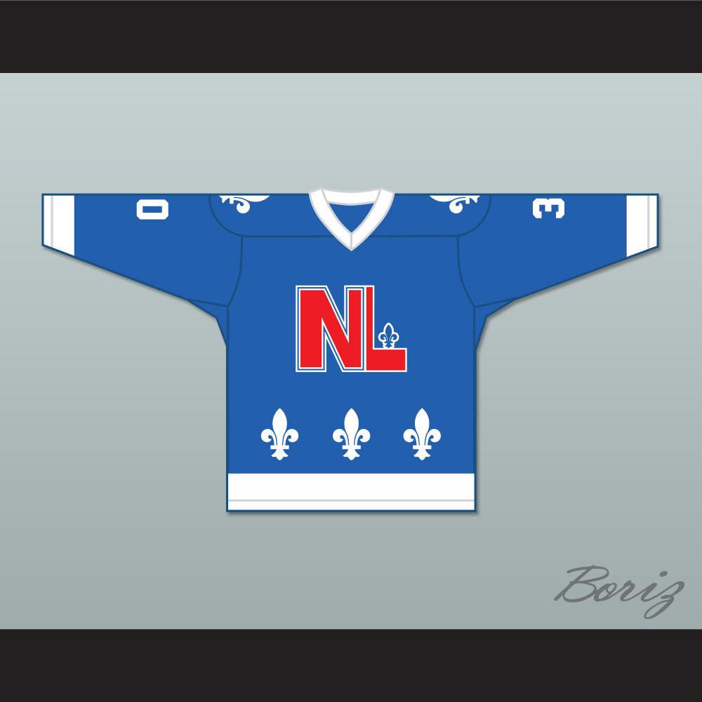 Michel Mathieu 30 Le National de Québec Blue Hockey Jersey- Lance et compte (He Shoots, He Scores)