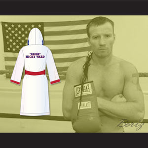 'Irish' Micky Ward White Satin Full Boxing Robe with Hood