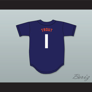Mike Trout 1 Millville Senior High School Thunderbolts Navy Blue Baseball Jersey 2