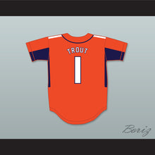 Load image into Gallery viewer, Mike Trout 1 Millville Senior High School Thunderbolts Orange Baseball Jersey 4