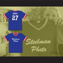 Load image into Gallery viewer, Mike Trout 27 Steelman Photo Little League Blue Baseball Jersey 2