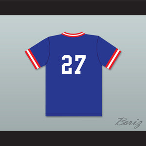 Mike Trout 27 Steelman Photo Little League Blue Baseball Jersey 1
