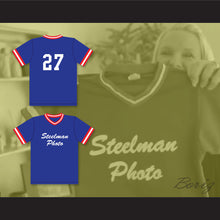 Load image into Gallery viewer, Mike Trout 27 Steelman Photo Little League Blue Baseball Jersey 1