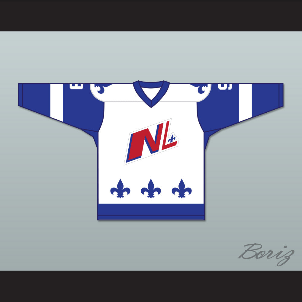 Mike Ludano 9 Le National de Quebec White Hockey Jersey- Lance et compte (He Shoots, He Scores)