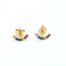 Load image into Gallery viewer, Minimal 925 sterling silver jewery red blue green white rainbow cz stone delicate dainty second colorful cluster stud earring