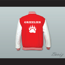 Load image into Gallery viewer, Minnville High School Grizzlies Football Red Wool and White Lab Leather Varsity Letterman Jacket