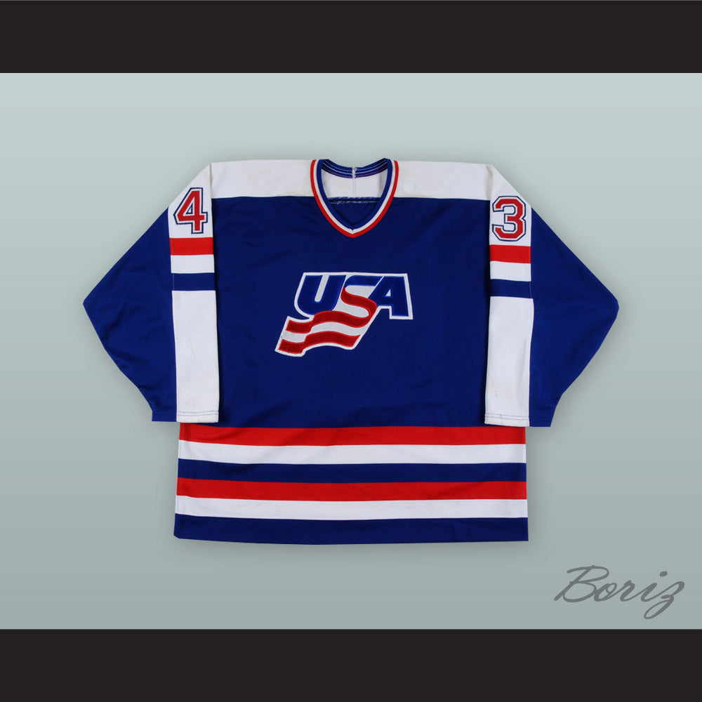 Moe Mantha 43 USA National Team Blue Hockey Jersey