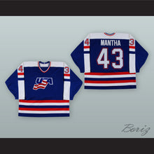 Load image into Gallery viewer, Moe Mantha 43 USA National Team Blue Hockey Jersey