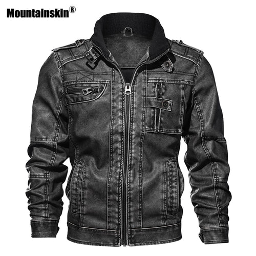 Mountainskin Men's PU Jacket Leather Coat Autumn Slim Fit Faux Leather Motorcycle Jackets Male Coats Brand Clothing SA591