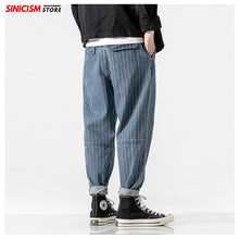 Load image into Gallery viewer, MrGB Men&#39;s 2021 Streetwear Loose Denim Pants With Belt Men Spring Striped Oversize Harem Pants Male Fashion Pockets Jeans