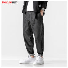 Load image into Gallery viewer, MrGB Men&#39;s 2021 Streetwear Loose Denim Pants With Belt Men Spring Striped Oversize Harem Pants Male Fashion Pockets Jeans