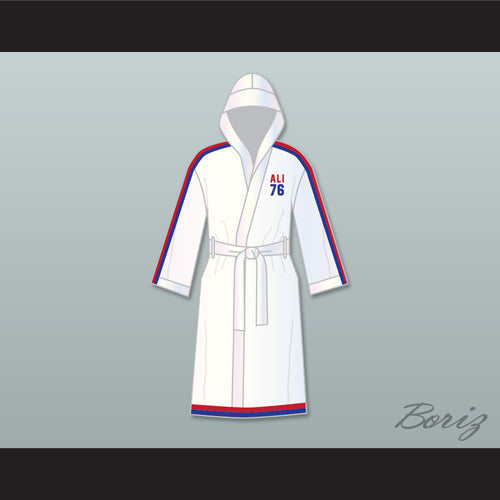 Muhammad Ali 76 White Satin Full Boxing Robe with Hood