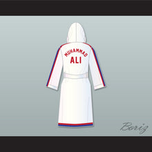 Load image into Gallery viewer, Muhammad Ali 76 White Satin Full Boxing Robe with Hood