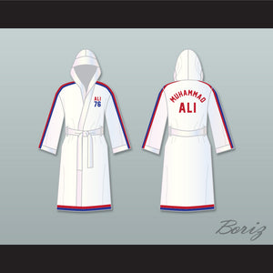 Muhammad Ali 76 White Satin Full Boxing Robe with Hood