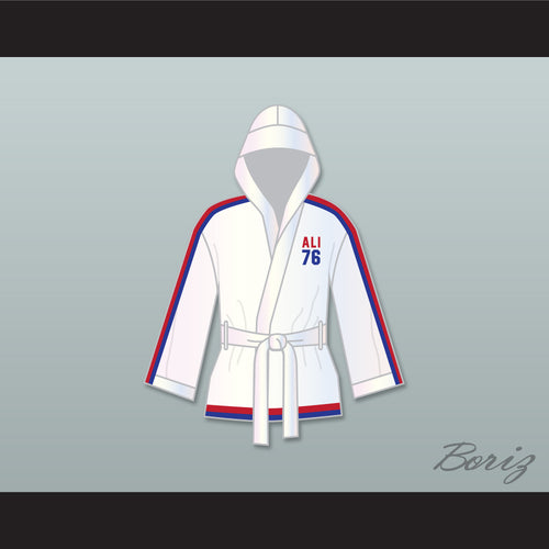 Muhammad Ali 76 White Satin Half Boxing Robe with Hood
