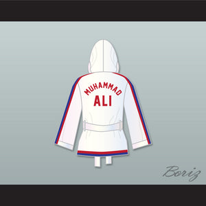 Muhammad Ali 76 White Satin Half Boxing Robe with Hood