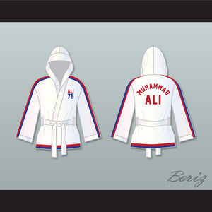 Muhammad Ali 76 White Satin Half Boxing Robe with Hood