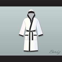 Load image into Gallery viewer, Muhammad Ali White and Black Satin Full Boxing Robe with Hood