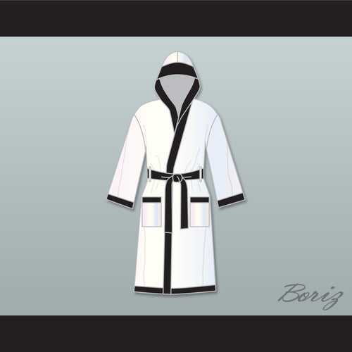 Muhammad Ali White and Black Satin Full Boxing Robe with Hood