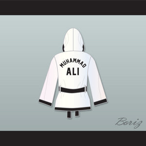 Muhammad Ali White and Black Satin Half Boxing Robe with Hood