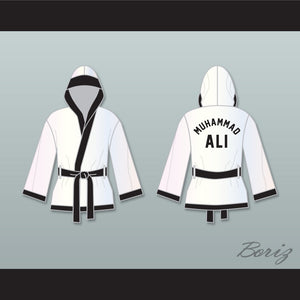Muhammad Ali White and Black Satin Half Boxing Robe with Hood