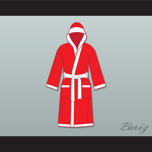 Muhammad Ali Red and White Satin Full Boxing Robe with Hood
