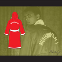 Load image into Gallery viewer, Muhammad Ali Red and White Satin Full Boxing Robe with Hood