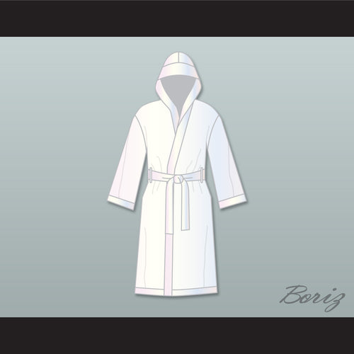 Muhammad Ali White Satin Full Boxing Robe with Hood