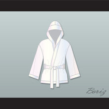 Load image into Gallery viewer, Muhammad Ali White Satin Half Boxing Robe with Hood