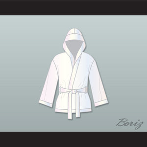 Muhammad Ali White Satin Half Boxing Robe with Hood