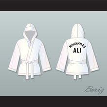 Load image into Gallery viewer, Muhammad Ali White Satin Half Boxing Robe with Hood