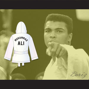 Muhammad Ali White Satin Half Boxing Robe with Hood