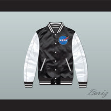 Load image into Gallery viewer, NASA Black/ White Varsity Letterman Satin Bomber Jacket