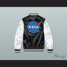 Load image into Gallery viewer, NASA Black/ White Varsity Letterman Satin Bomber Jacket