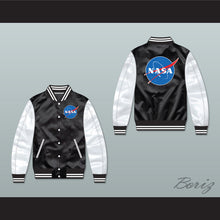 Load image into Gallery viewer, NASA Black/ White Varsity Letterman Satin Bomber Jacket