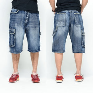NEW 2021 Men Loose Jeans HIP HOP Skateboard short Jeans Men's Fashion trousers Size 30-46 Big pockets