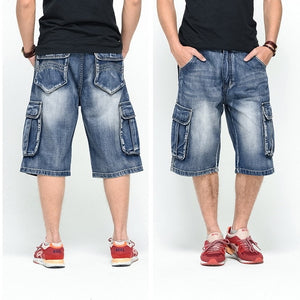 NEW 2021 Men Loose Jeans HIP HOP Skateboard short Jeans Men's Fashion trousers Size 30-46 Big pockets