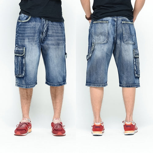 NEW 2021 Men Loose Jeans HIP HOP Skateboard short Jeans Men's Fashion trousers Size 30-46 Big pockets